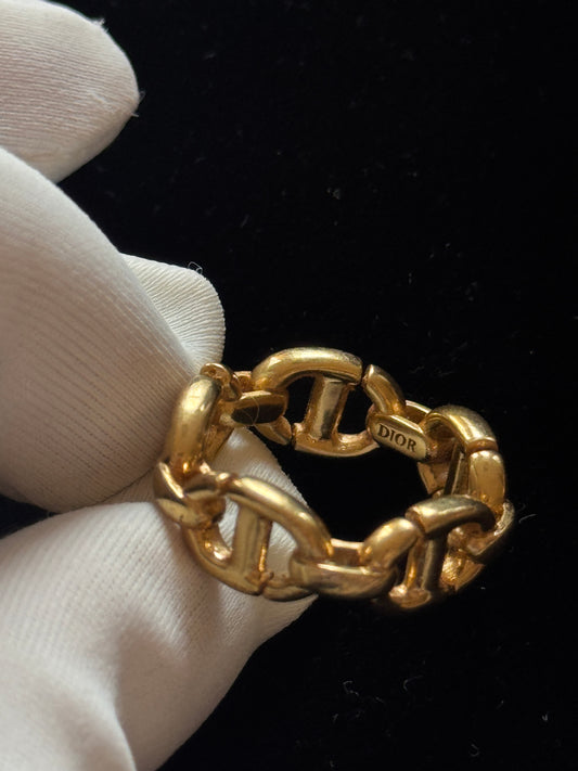 Christian Dior 2020s "Anchor Chain" CD Navy Gold-Finish Chain Link Ring