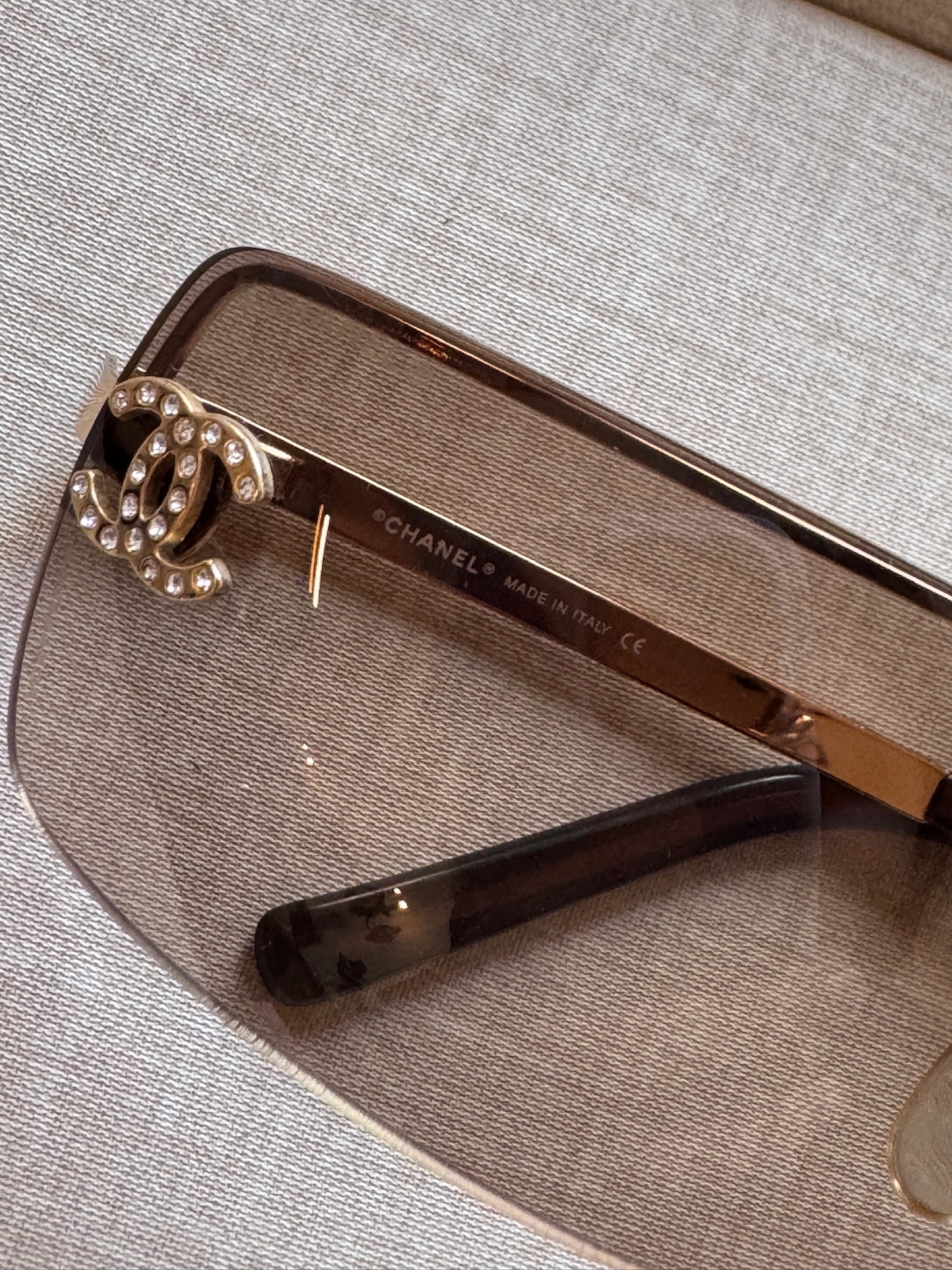 Chanel Brown Gradient Rimless CC Crystal Sunglasses
