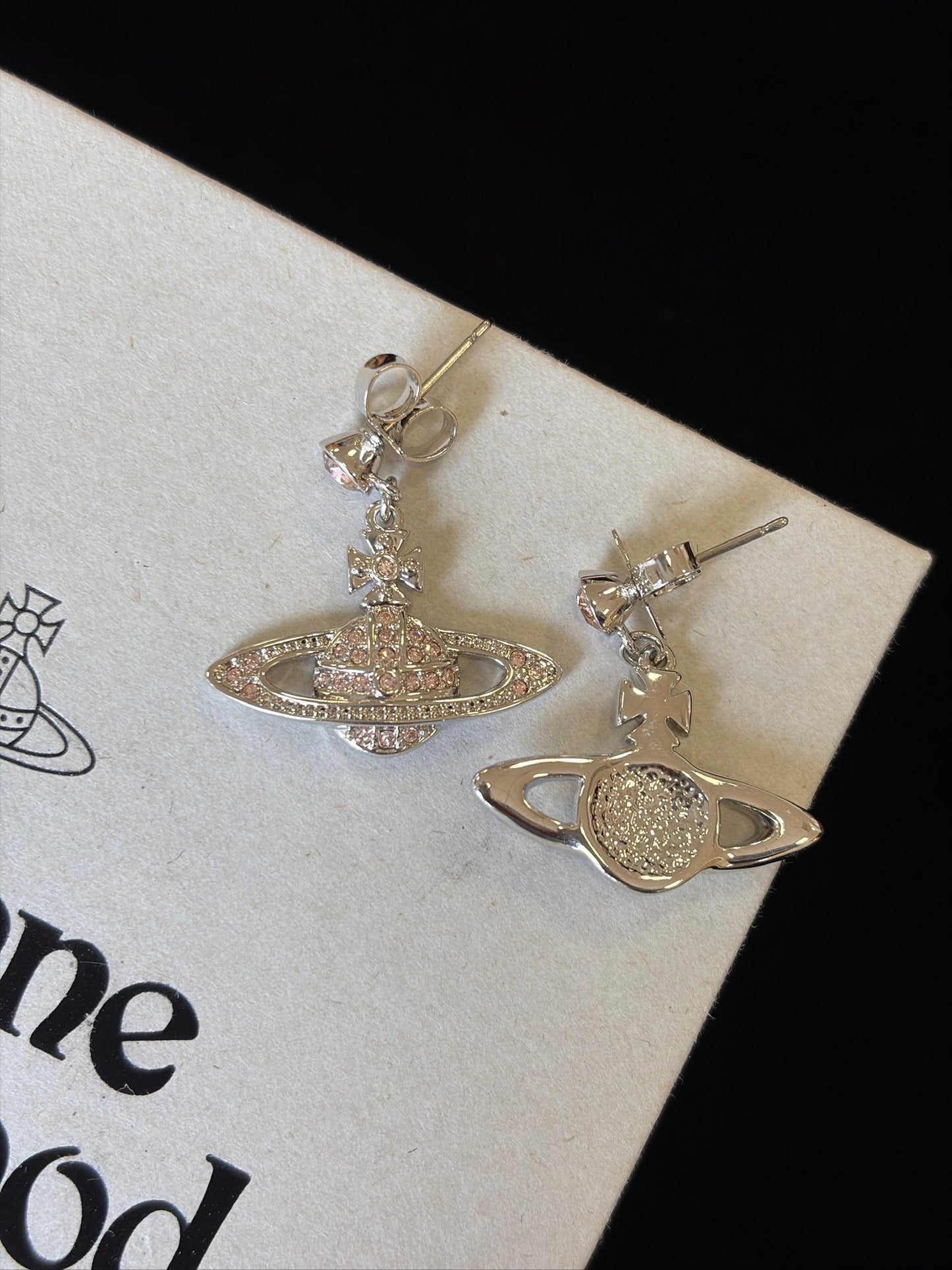 Vivienne Westwood Pink Crystal Orb Drop Earrings – Silver Tone