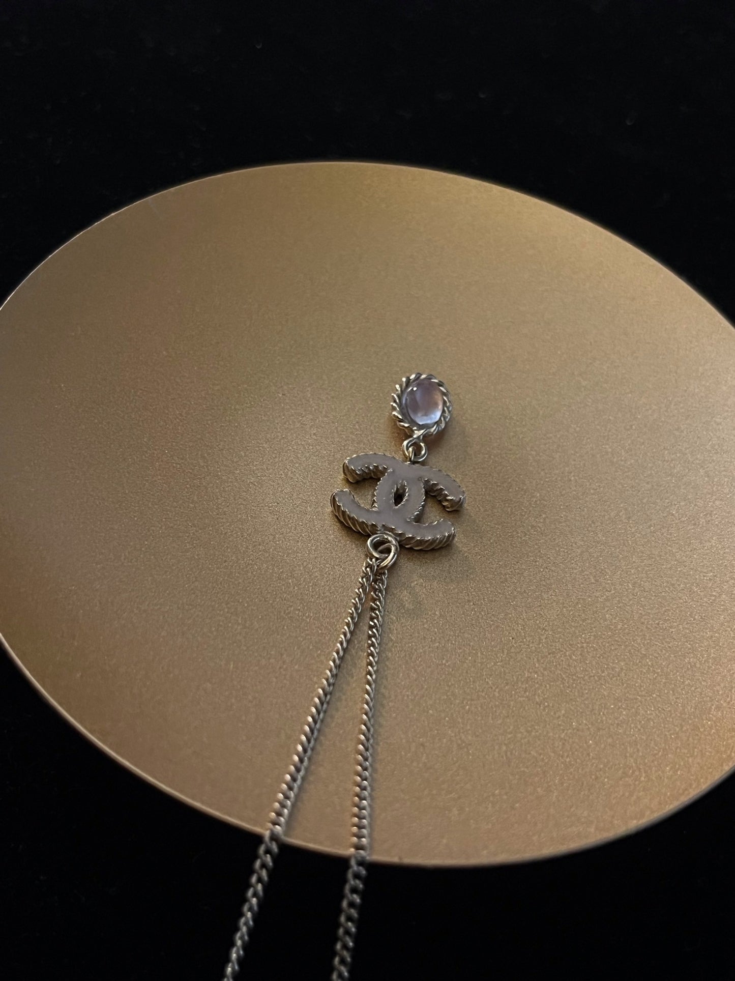 Chanel 2012 Gold CC Logo Pink Crystal Drop Necklace
