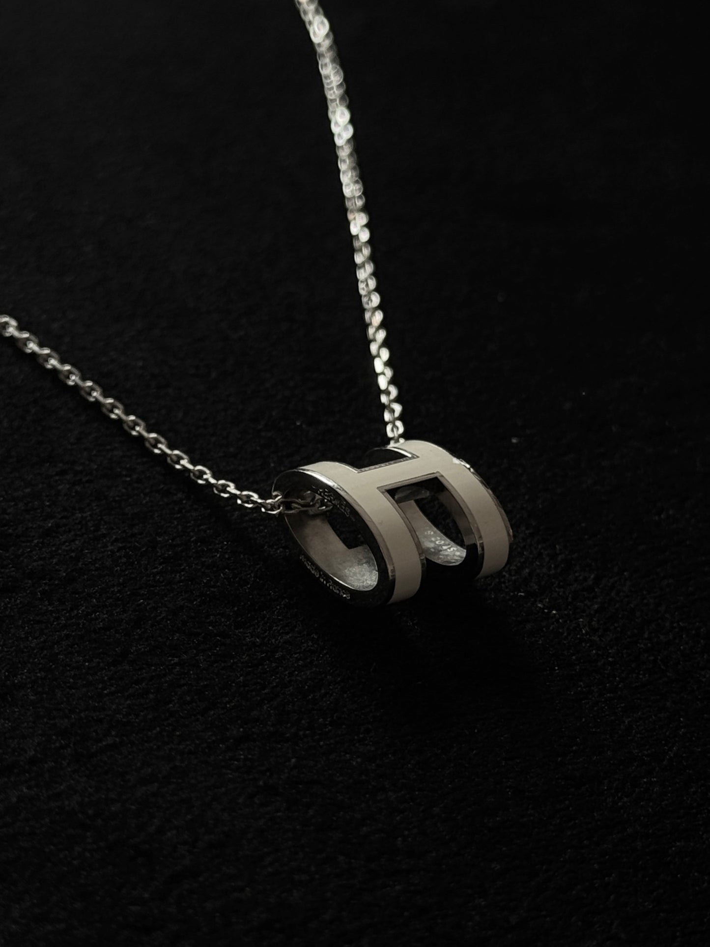 Hermès Pop H White and Silver Pendant Necklace
