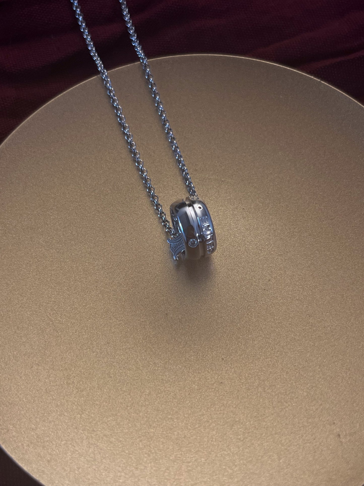 CELINE 925 Sterling Silver Logo Ring Pendant Necklace