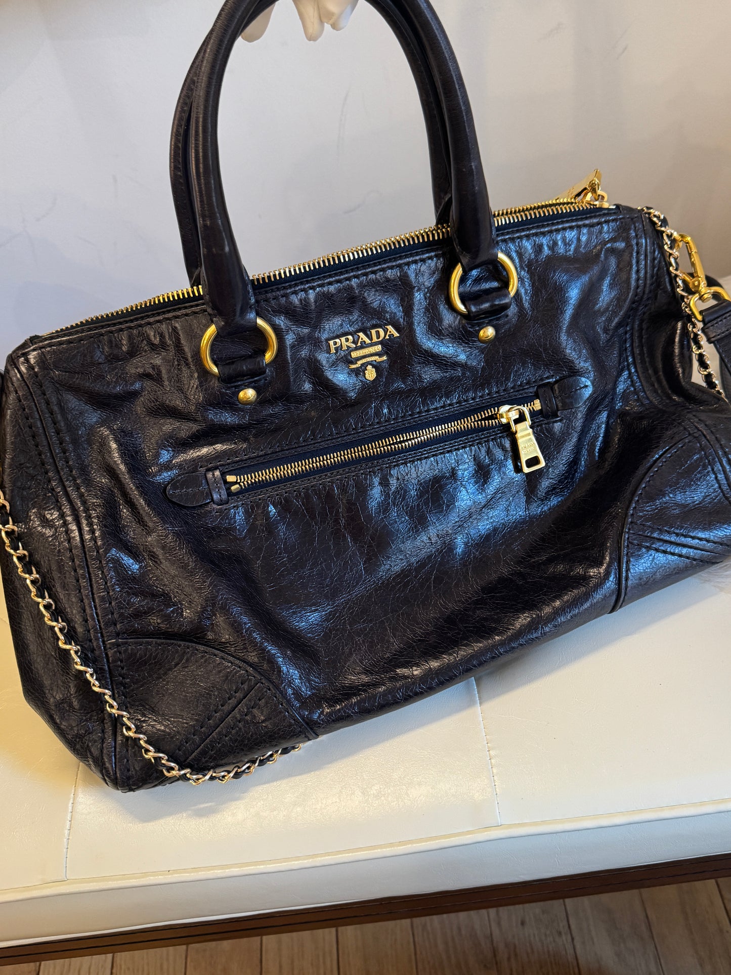 Prada Vitello Shine Leather Chain Large Tote Bag