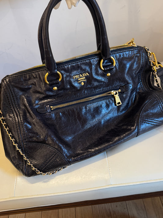 On HOLD* Prada Vitello Shine Leather Chain Large Tote Bag