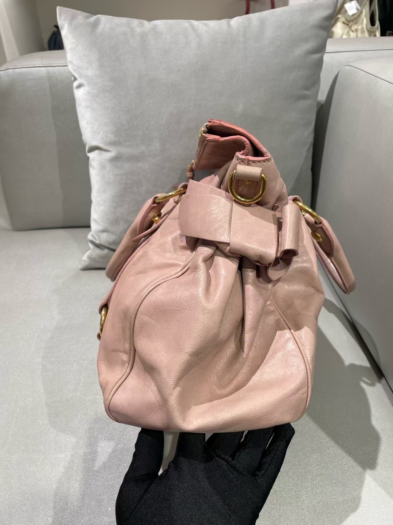 Miu Miu Vitello Lux Bow Satchel – Pink