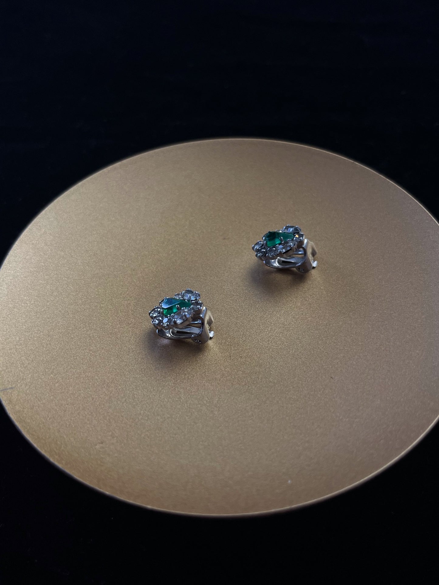Vintage Dior Jade-Heart Crystal Clip-On Earrings
