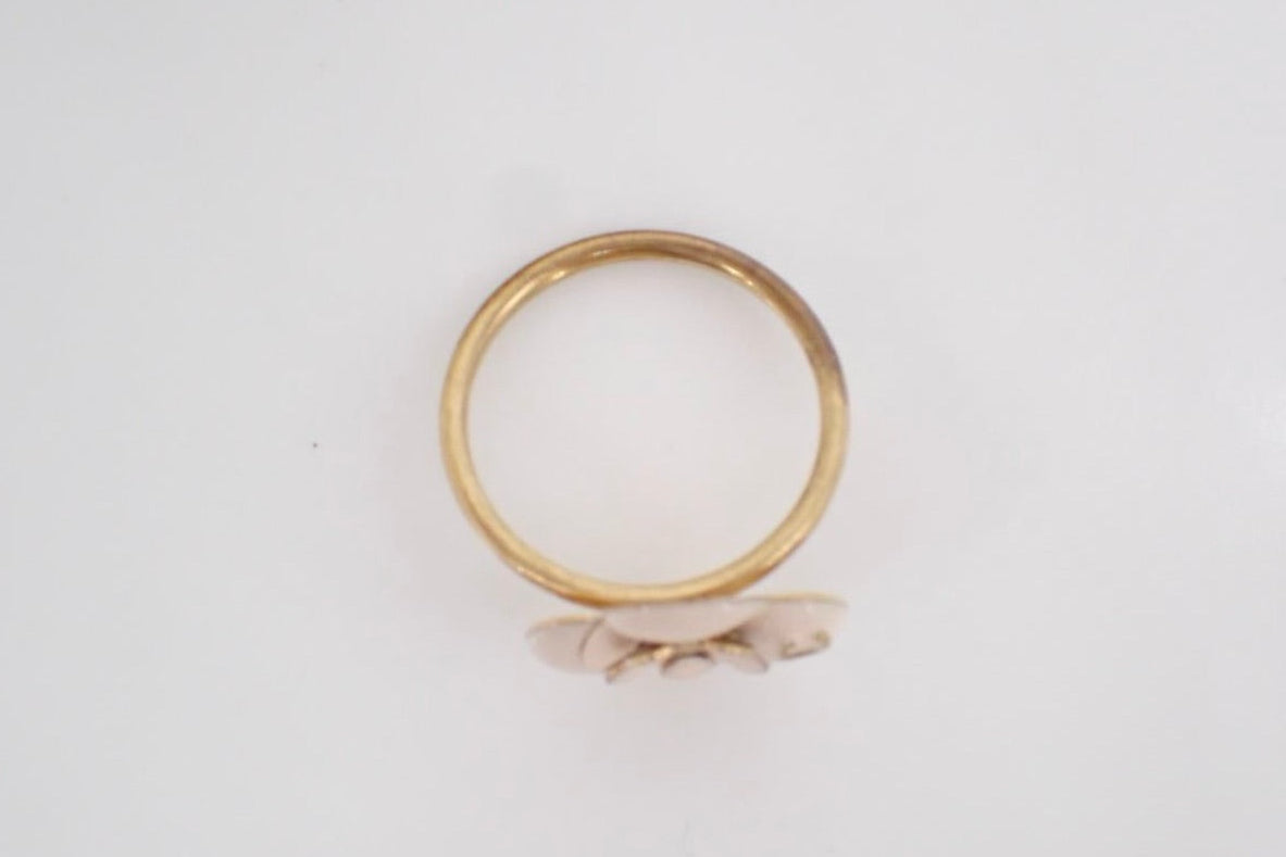 Vintage Chanel Cream Enamel Camellia Flower Ring