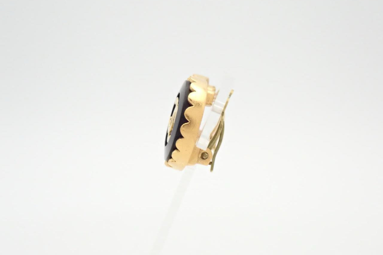 Chanel 1995 Black Enamel Plated Gold CC Clip-on Earrings