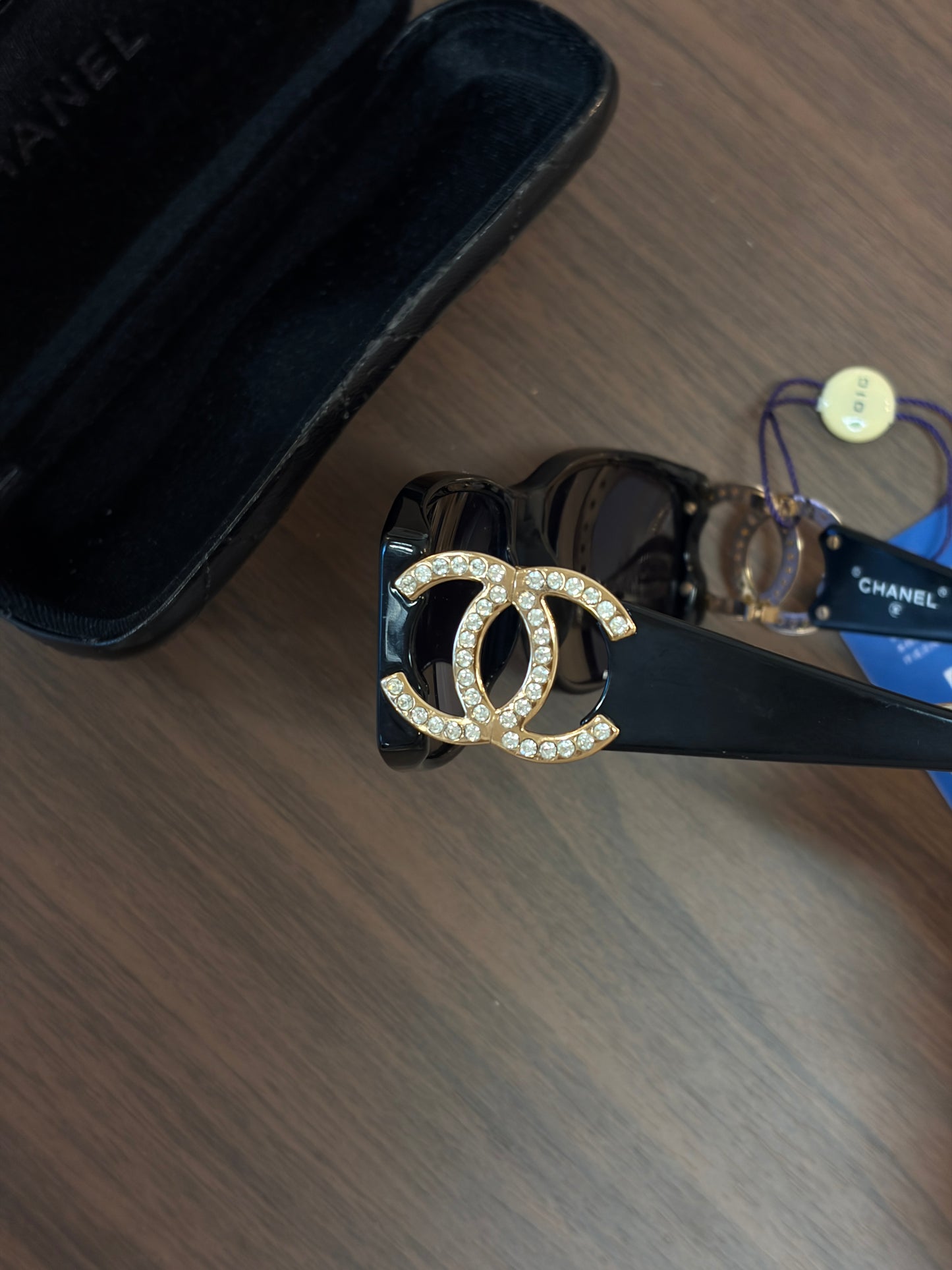 Chanel Gold Full Diamond CC Black sunglasses