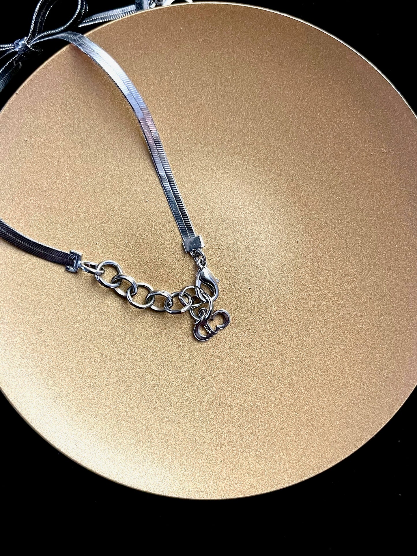 Dior Vintage Titanium-Silver Bow Snake Chain Bracelet