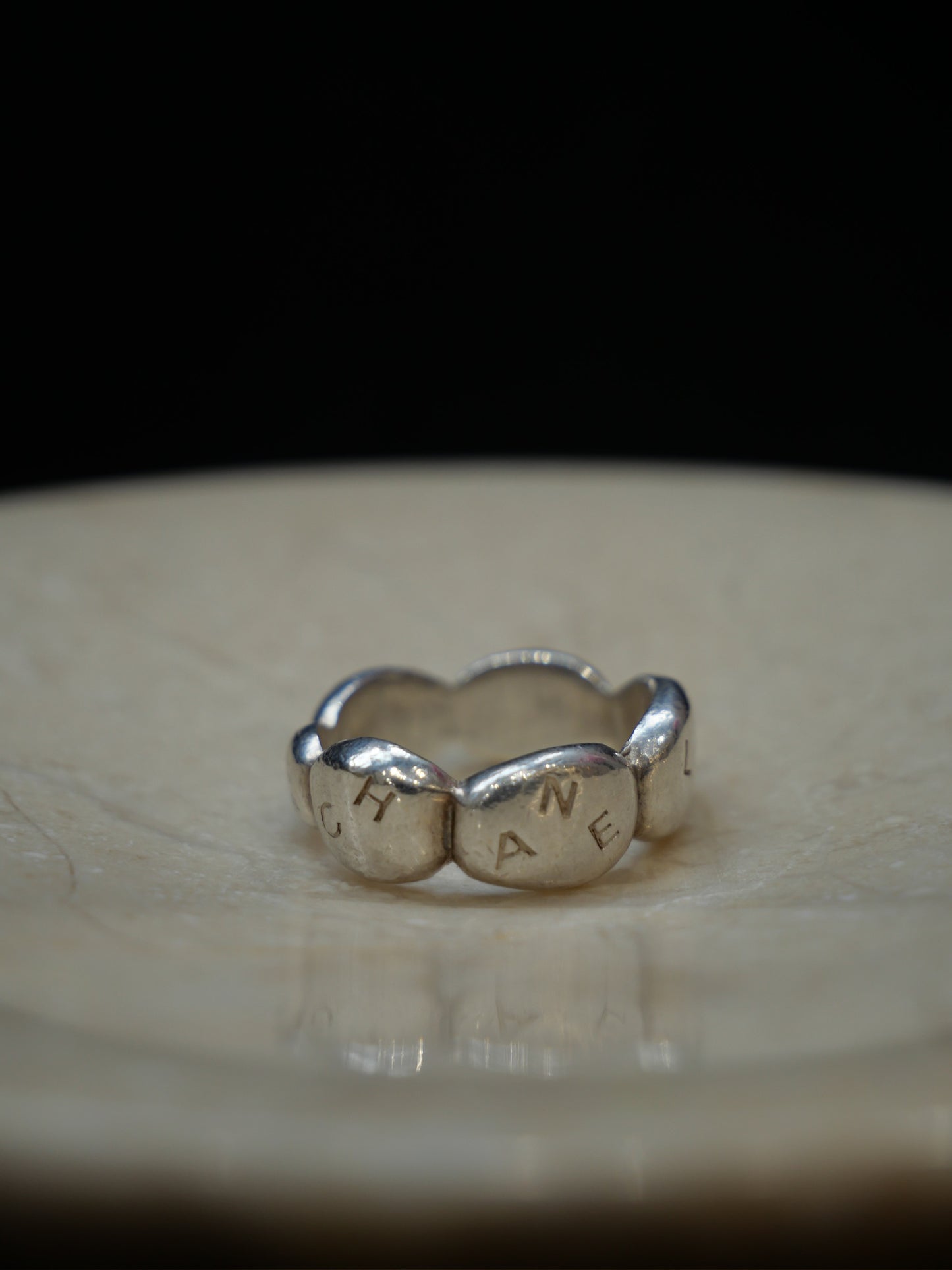 Chanel 2000s Sterling Silver “Cloud” Logo Ring