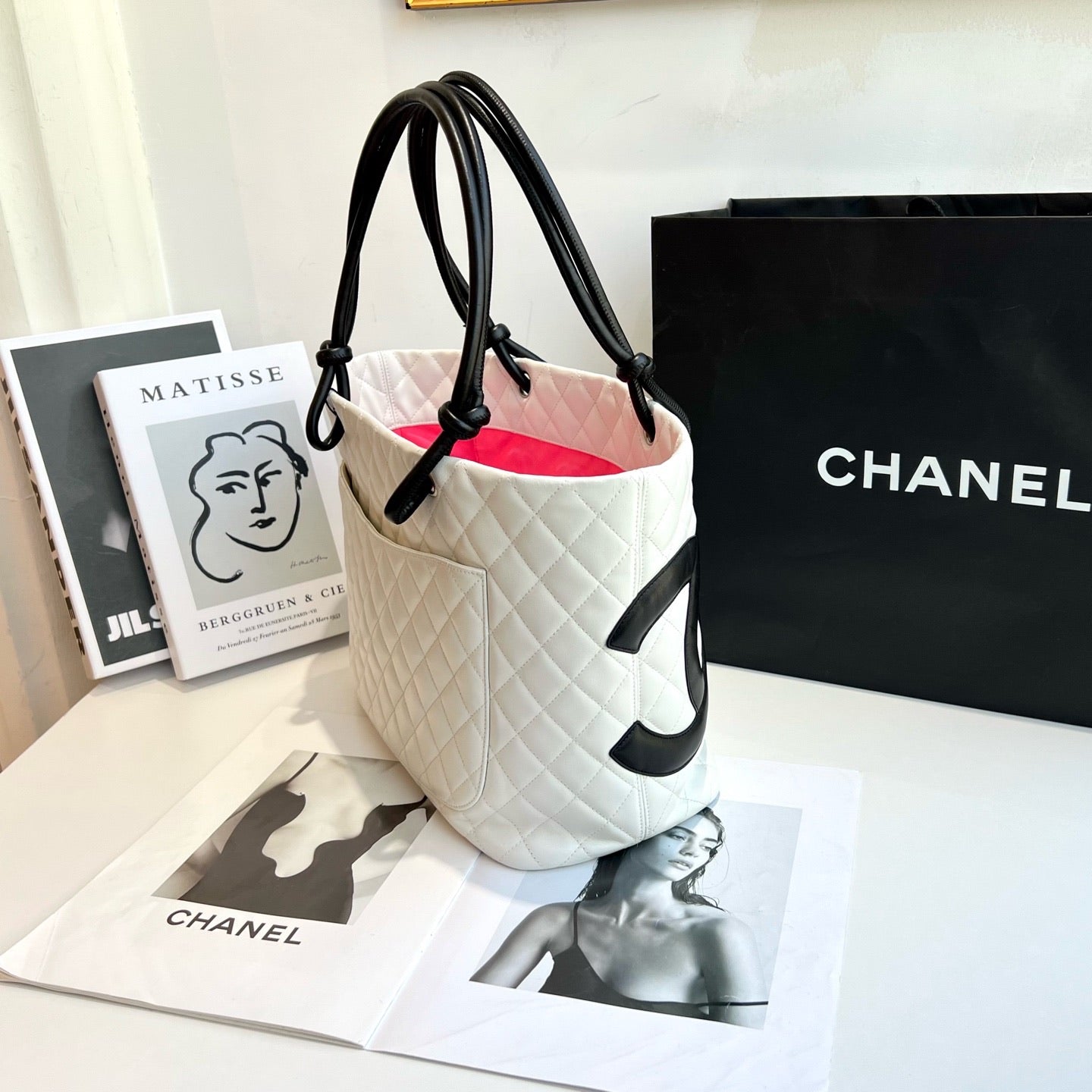 Chanel Cambon Ligne Quilted Tote – White & Black