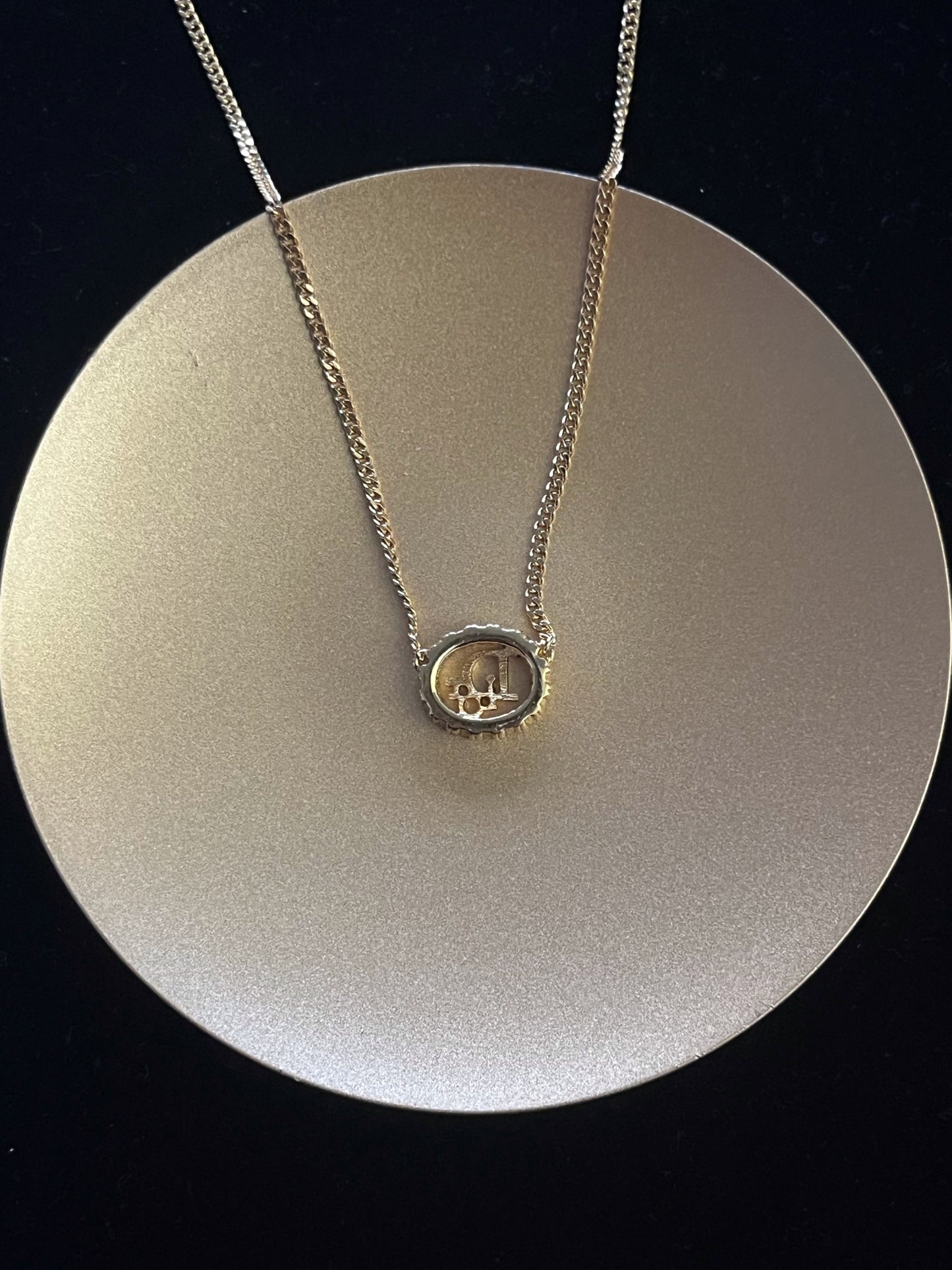 Vintage Dior Crystal Oval Pendant Necklace