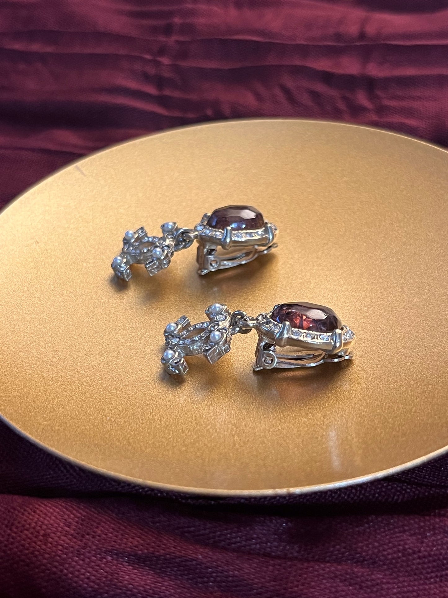 Vintage Chanel 2012 Red Agate Glass Double C Clip-On Earrings