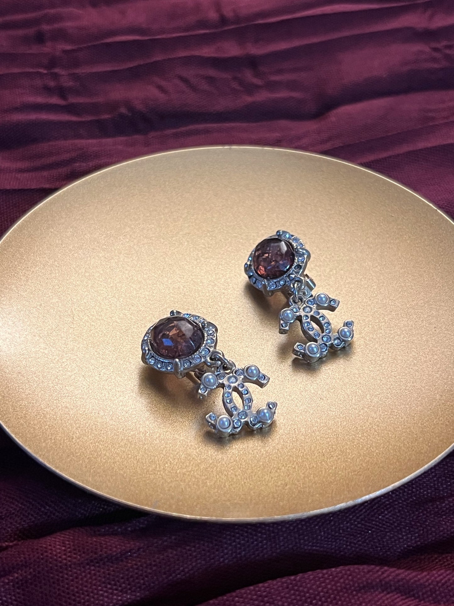 Vintage Chanel 2012 Red Agate Glass Double C Clip-On Earrings