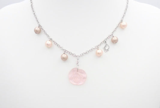 Vintage Dior Pink Rose Charm Necklace – Silver Tone