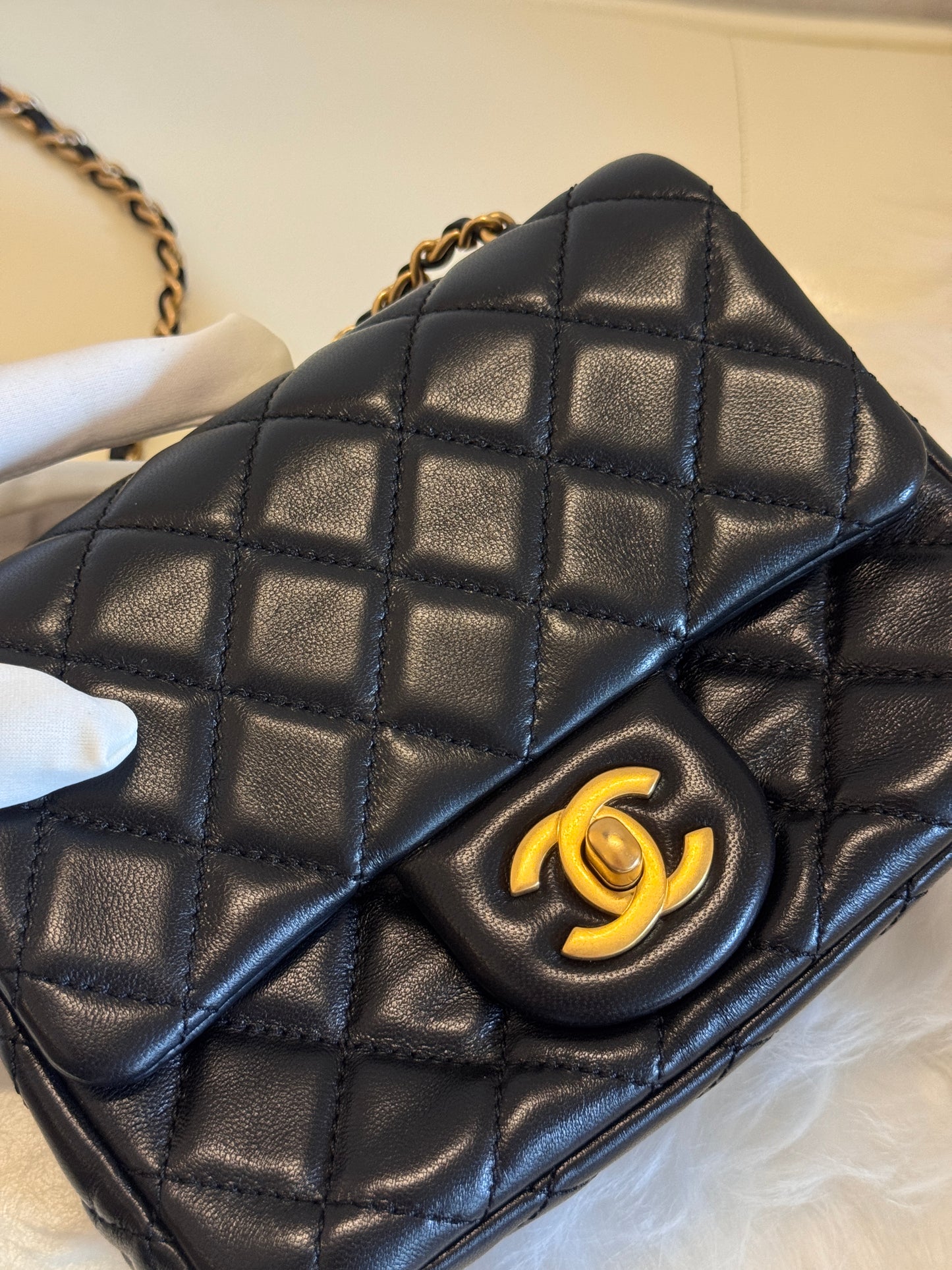 Chanel Black Lambskin Gold Chain Mini Flap