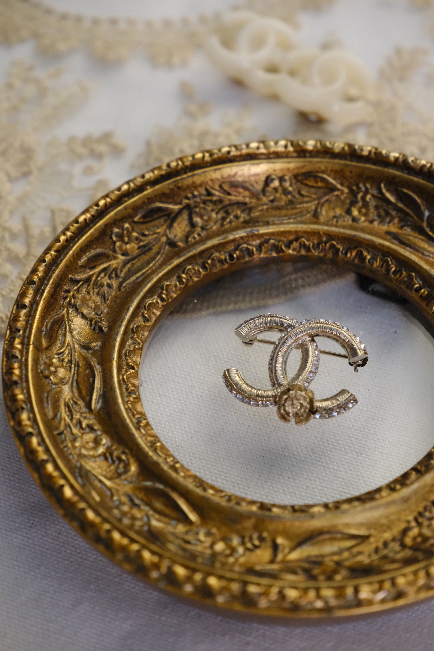 Chanel 2012 Crystal Double CC Camellia Brooch