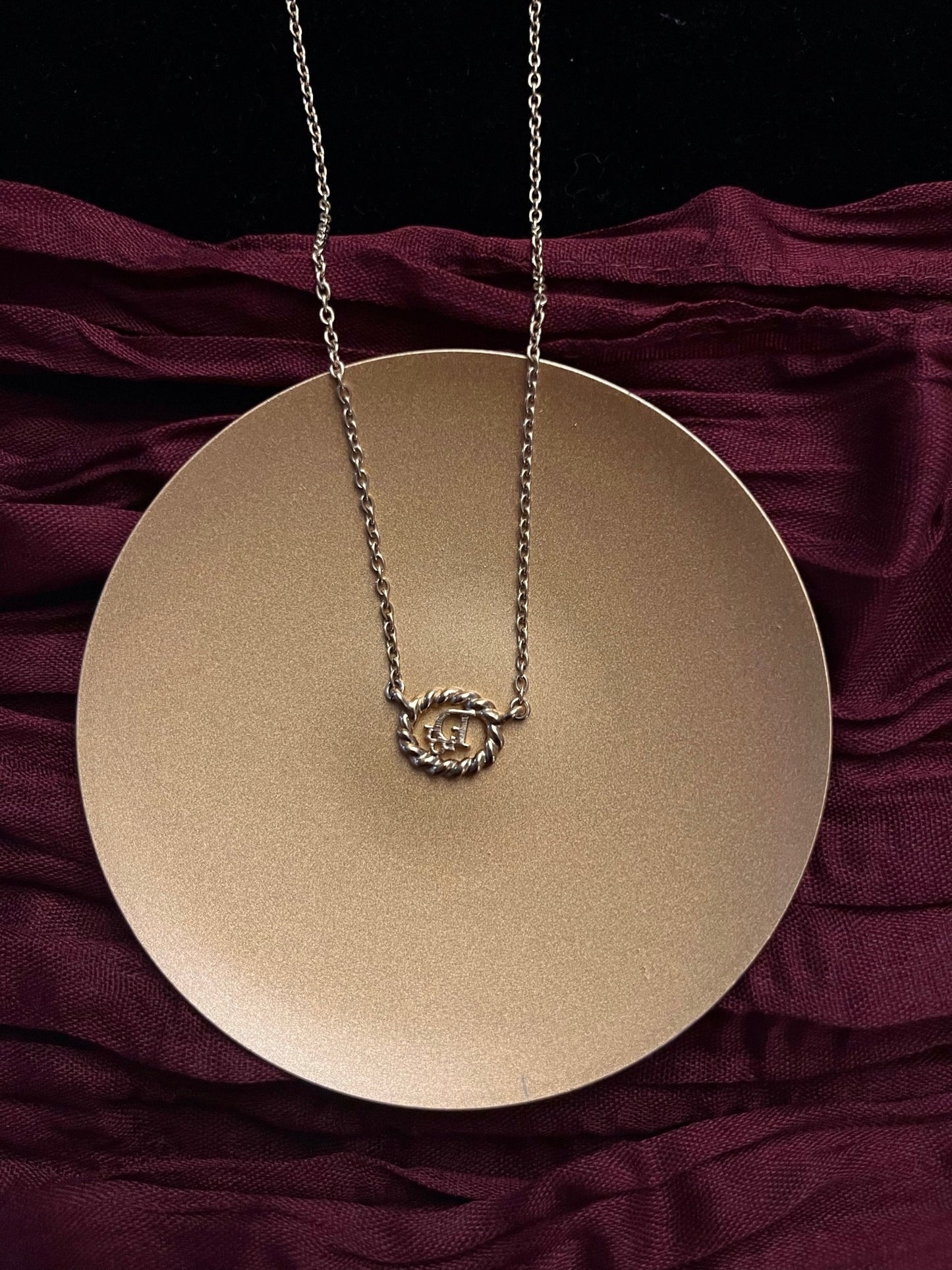 Vintage Dior Gold Rope-Frame Logo Pendant Necklace