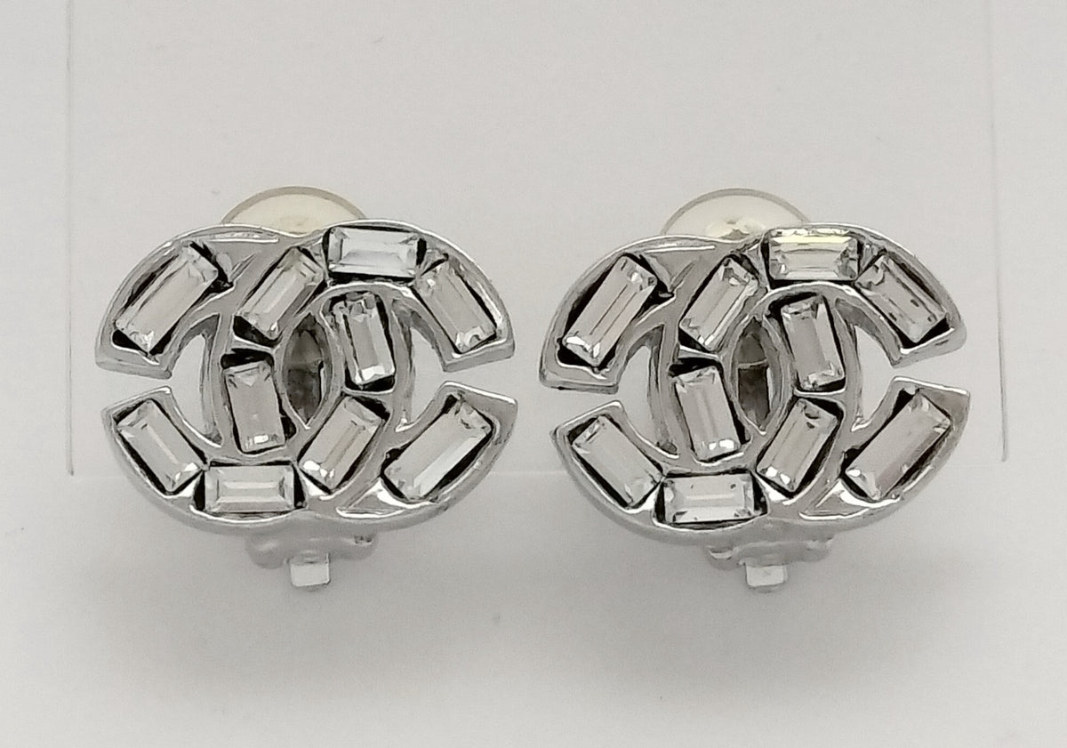 Chanel 2001 Diamanté Oval CC Clip-on Earrings