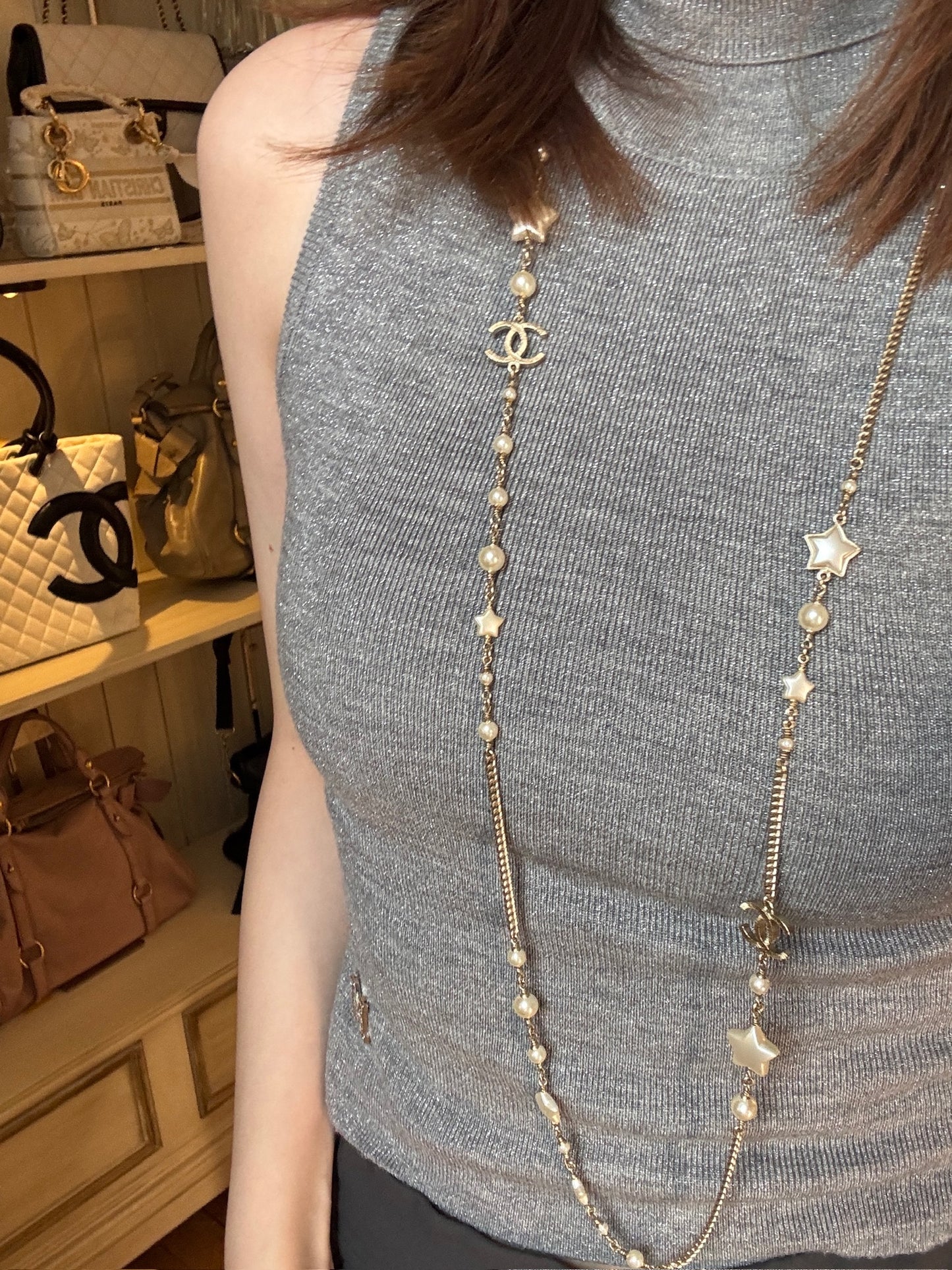 Chanel CC Pearl & Mother-of-Pearl Star Long Necklace