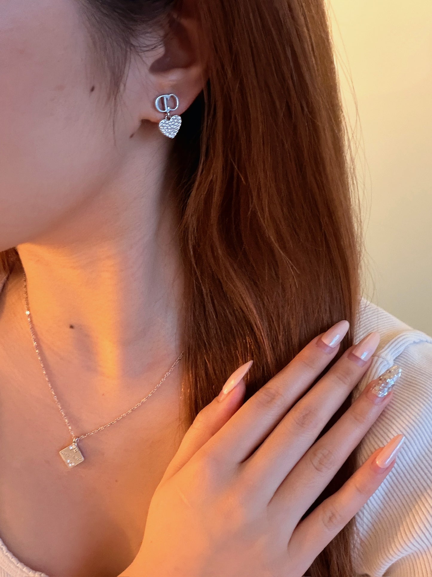 Dior CD Crystal Heart Drop Earrings