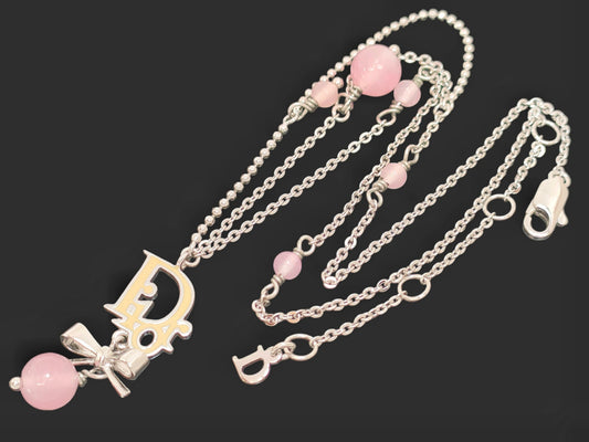 Dior Vintage Crystal CD Bow Pearl Drop Necklace