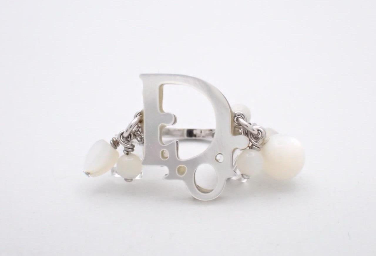 Dior Silver-Tone D Logo Charm Ring