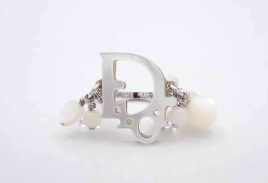 Dior Silver-Tone D Logo Charm Ring