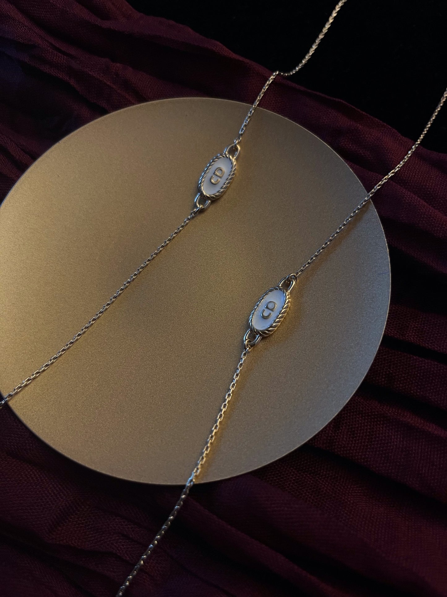 Vintage Dior c.1990 Platinum-Tone Enamel CD Rope Chain Necklace