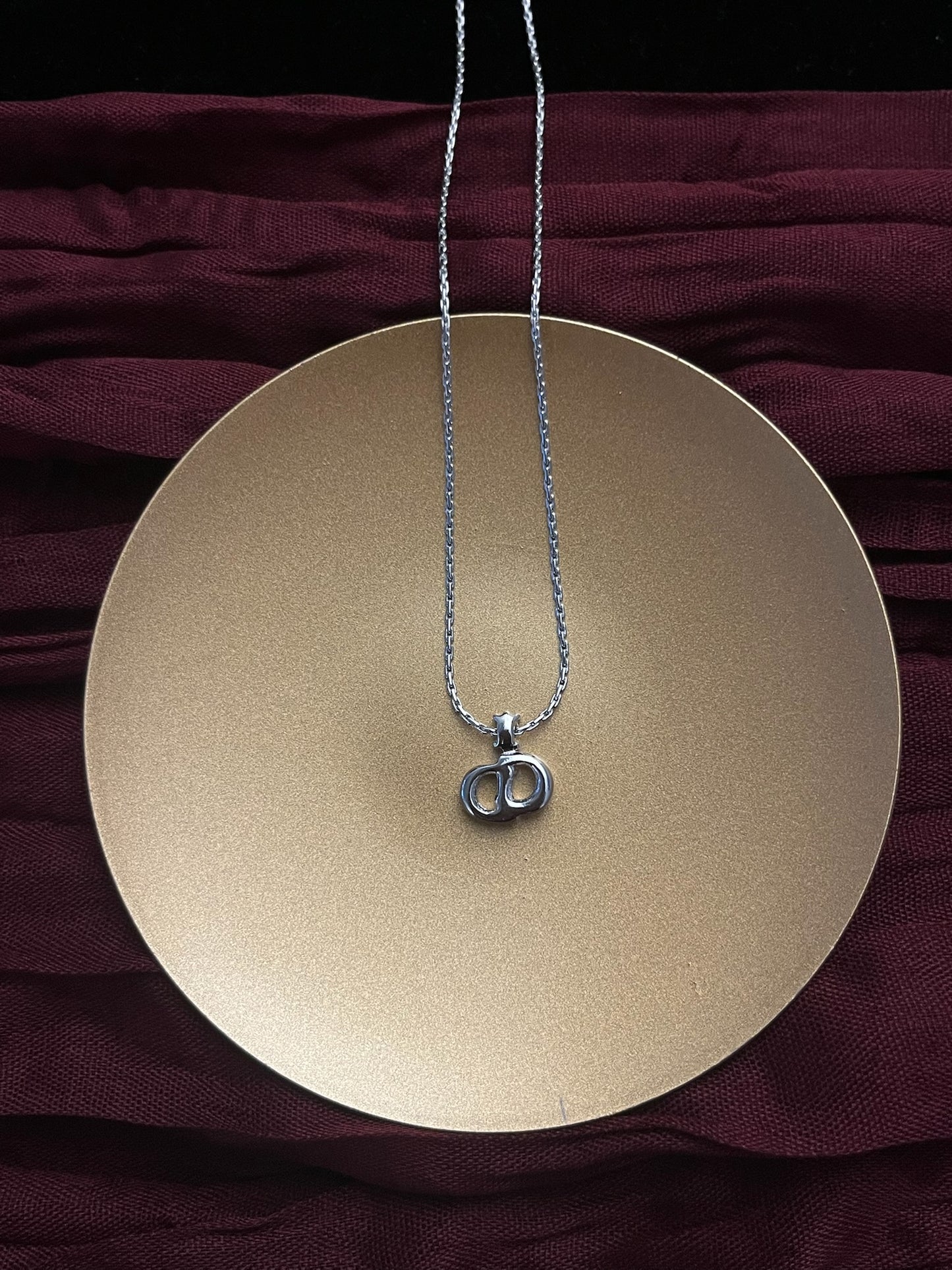 Dior Vintage Silver Crystal Crown CD Necklace