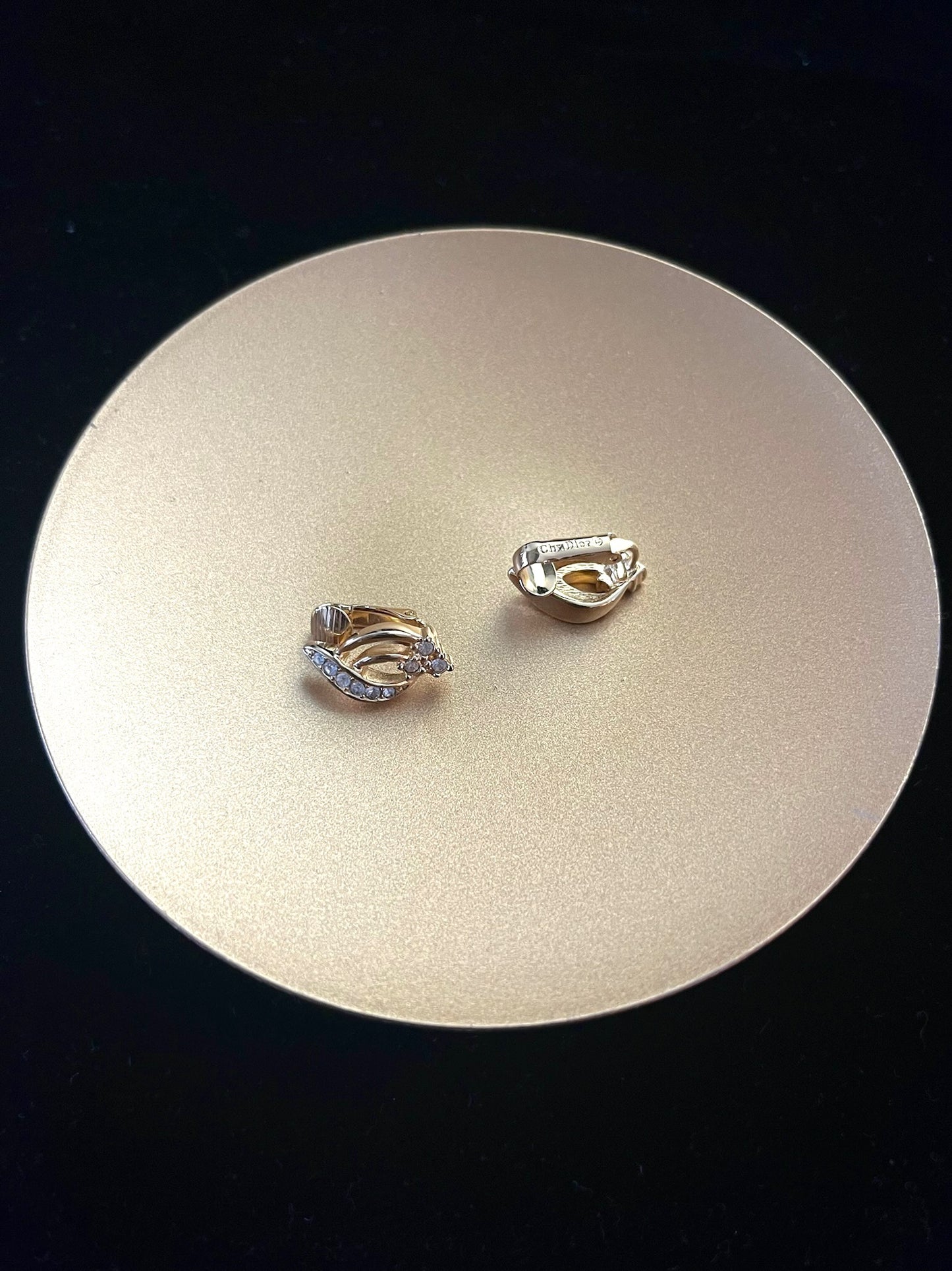 Vintage Dior Gold Leaf Crystal Double Hoop Ear Clips