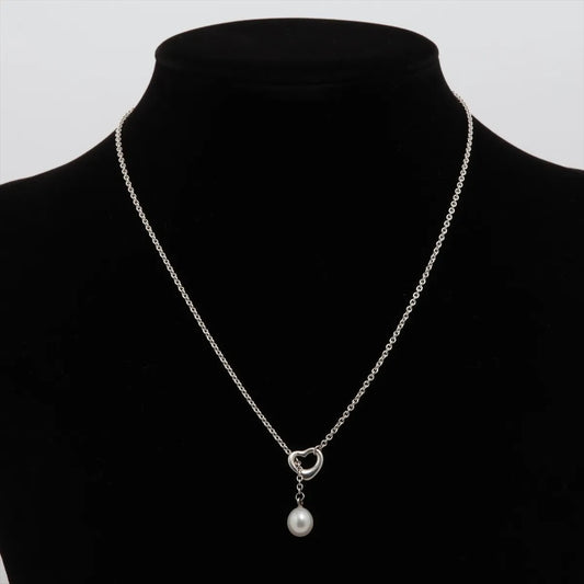 Tiffany & Co. Silver Heart Drop Pearl Necklace