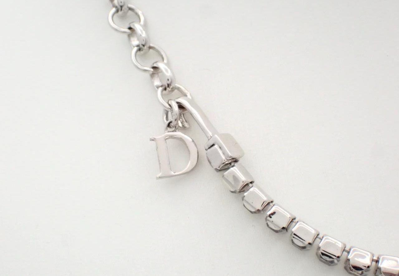 Christian Dior Vintage White Floral Charm Crystal Choker Necklace