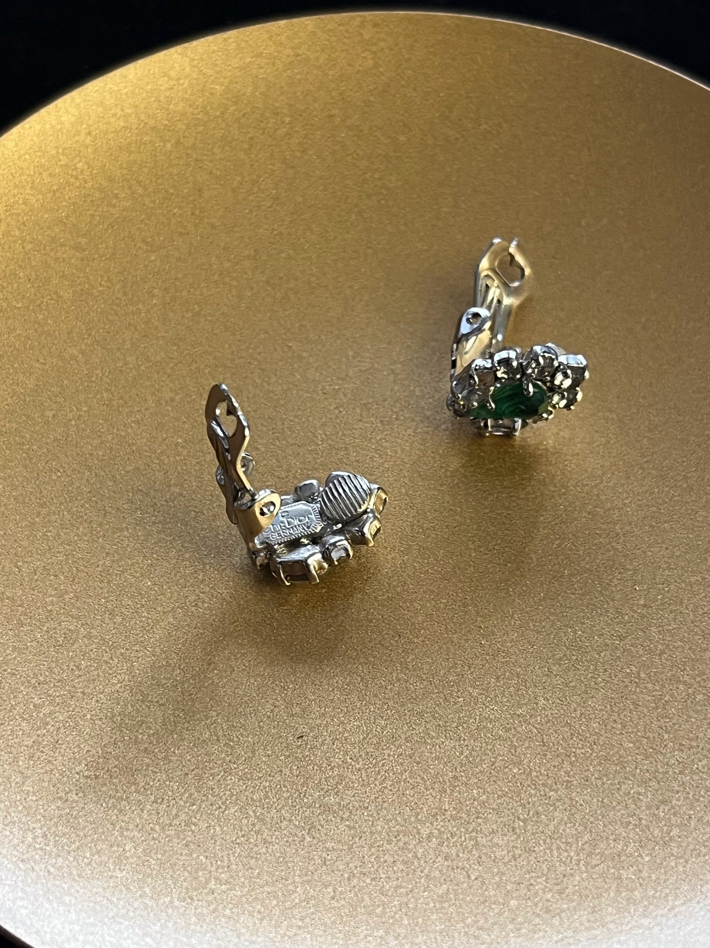 Vintage Dior Jade-Heart Crystal Clip-On Earrings