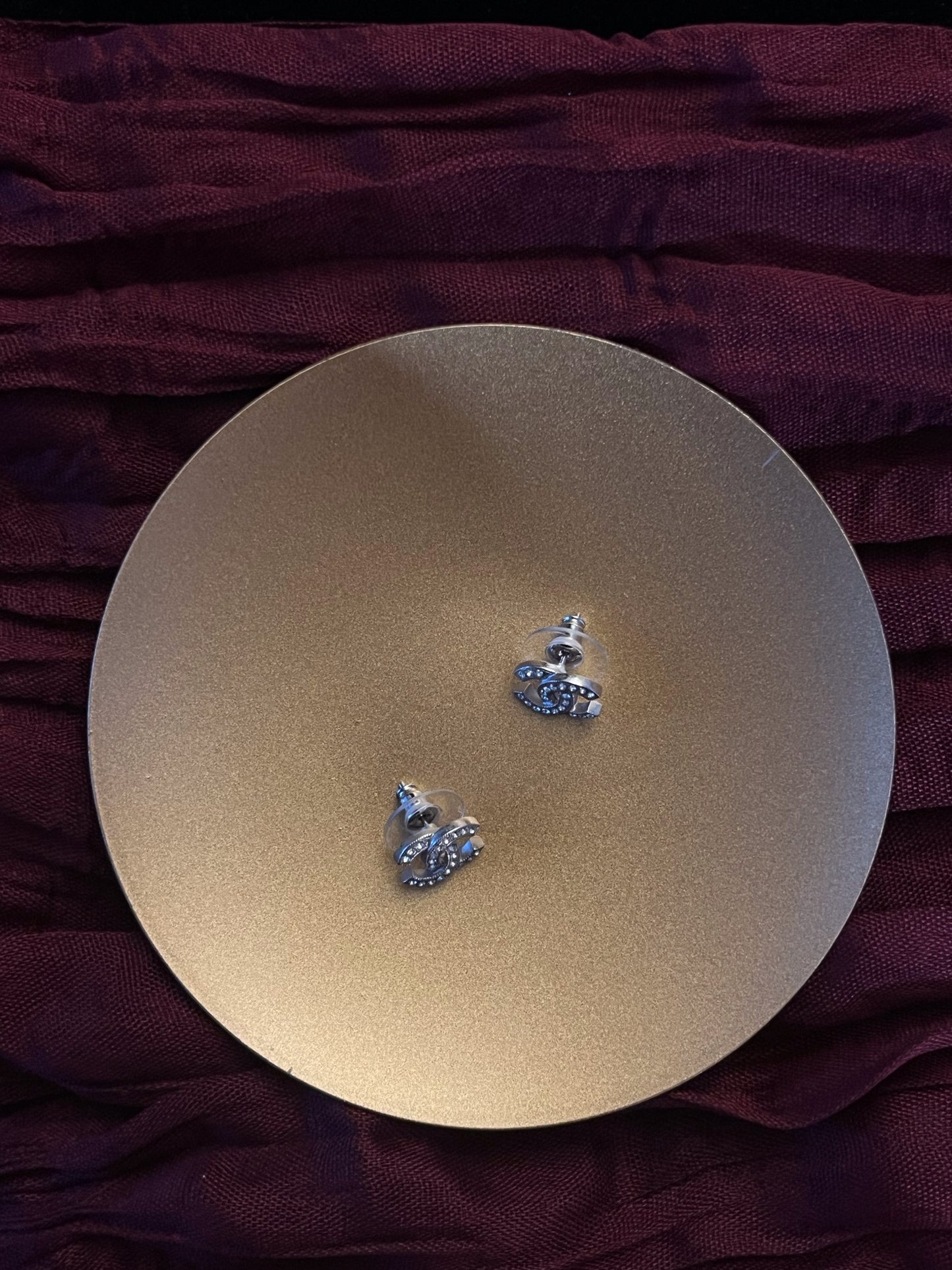 Chanel 2015 Mini Double C Crystal Stud Earrings