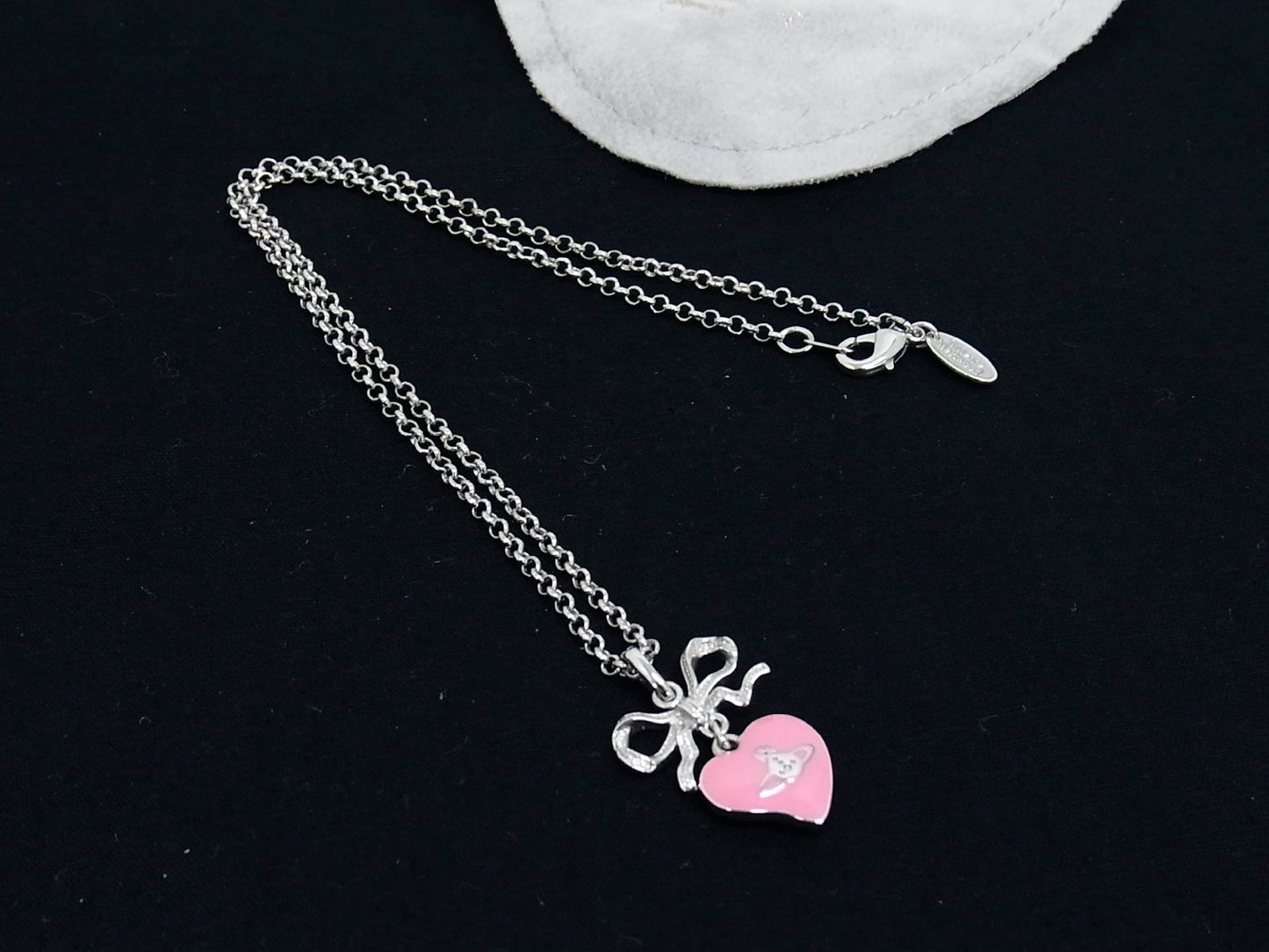 Vintage Vivienne Westwood Silver Bow Double-Sided Pink Heart Orb Necklace