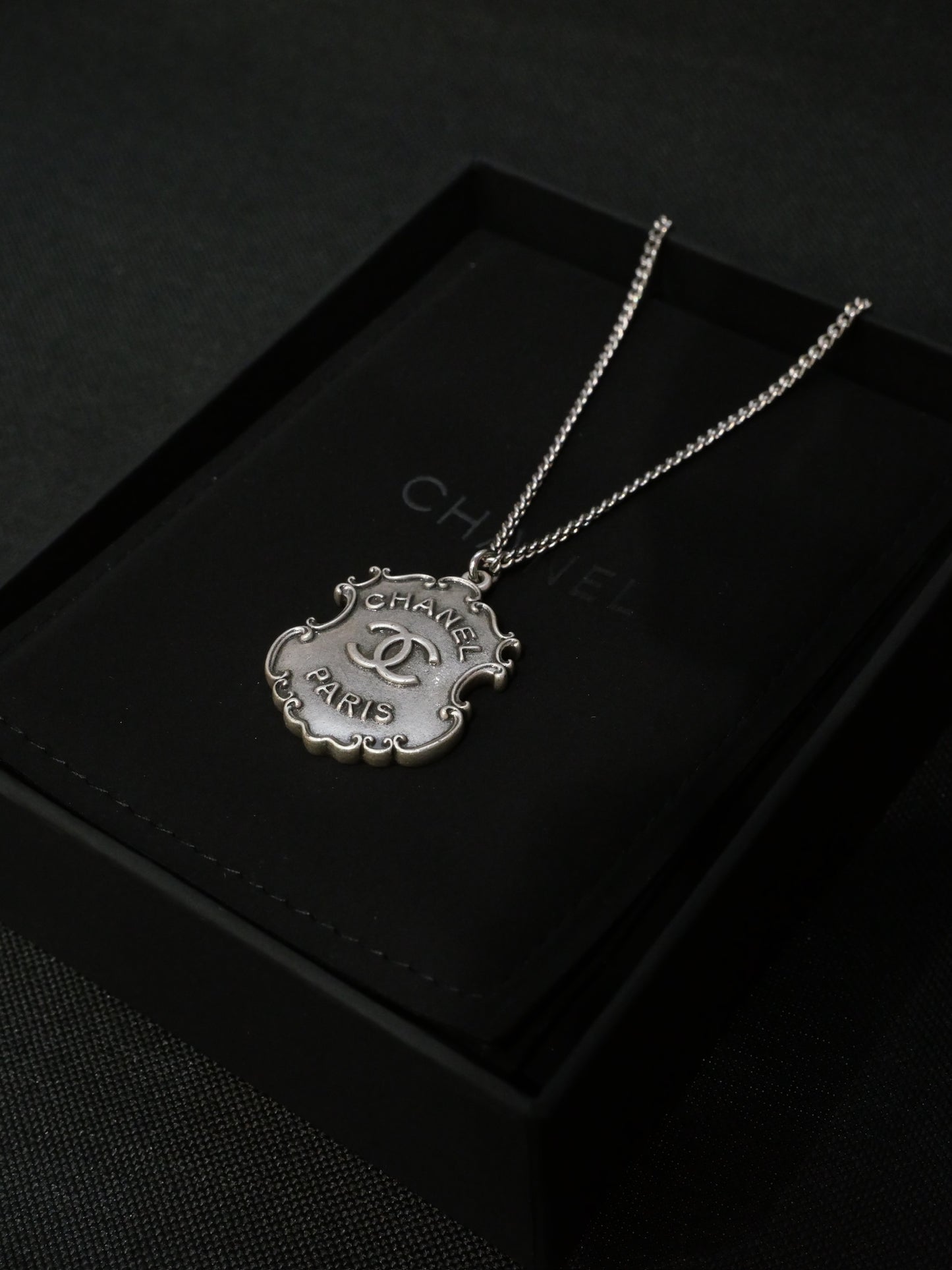 Chanel 2014 Vintage Silver-Tone CC Paris Dallas Medallion Necklace