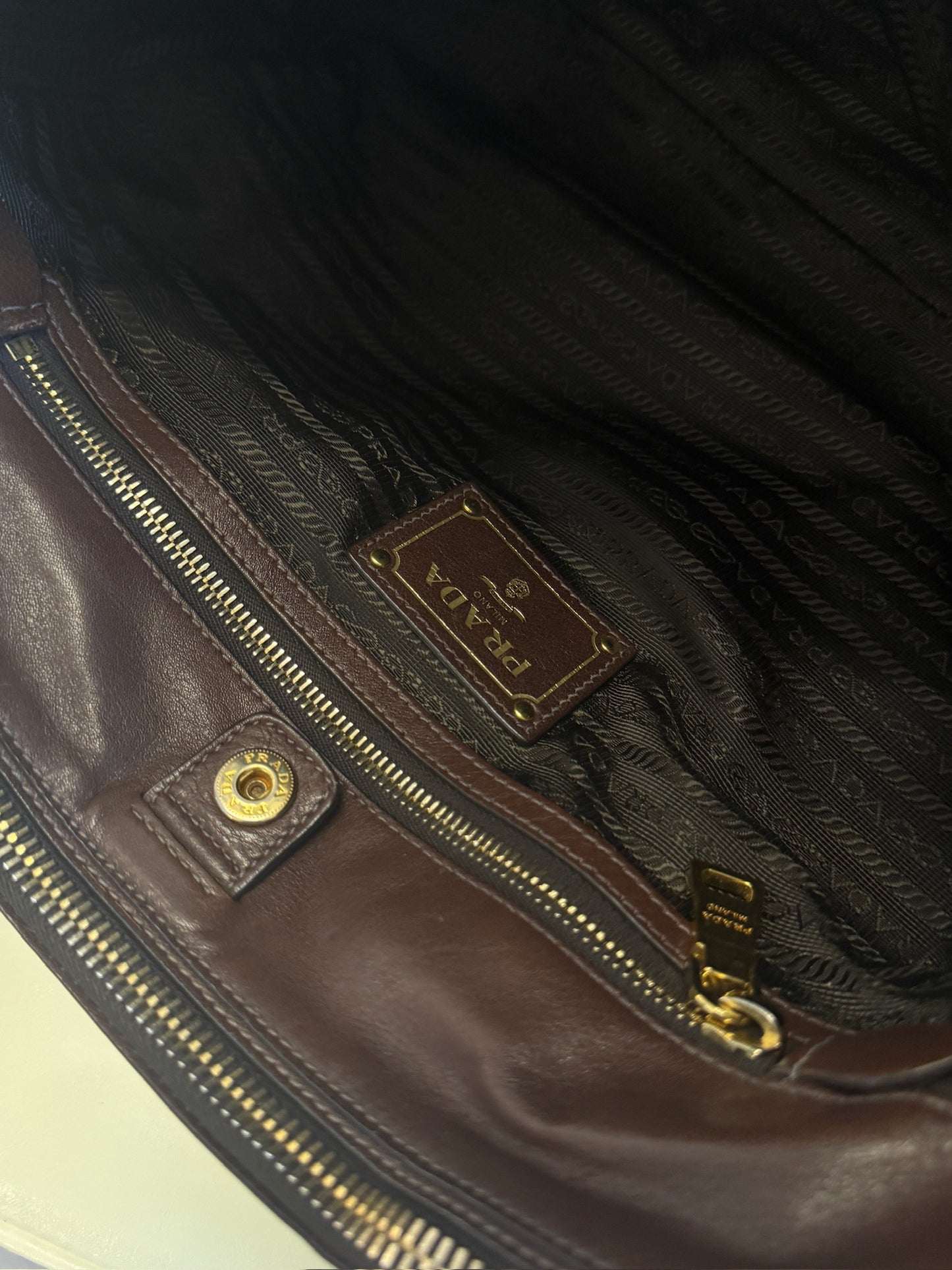 Prada Leather Top Handle Handbag – Dark Brown Large
