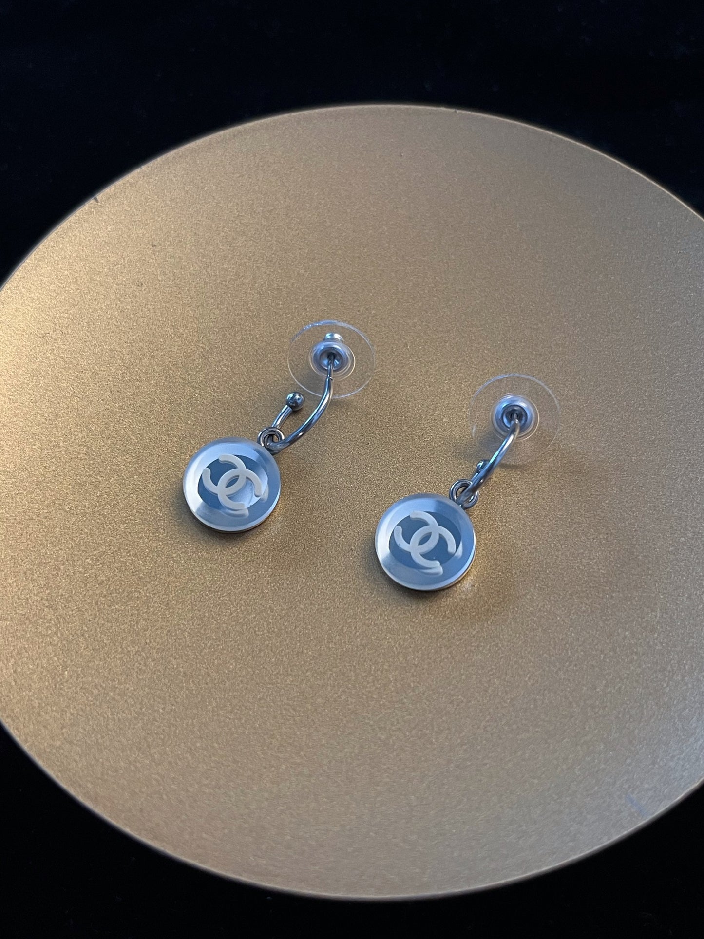 Chanel 2003 CC Disc Drop Earrings – Silver Tone