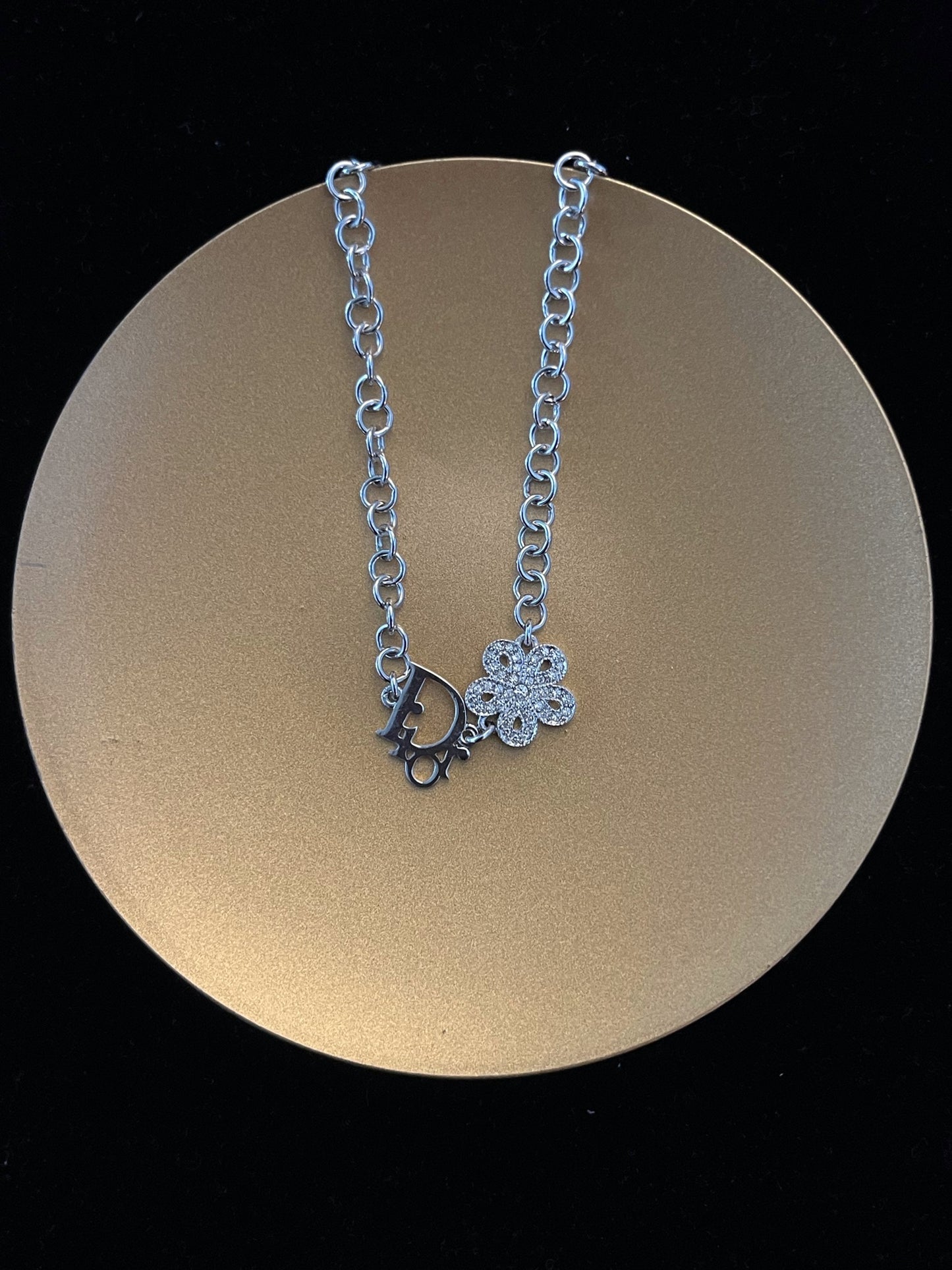 Vintage Dior Flower Logo Charm Bracelet – Silver Tone