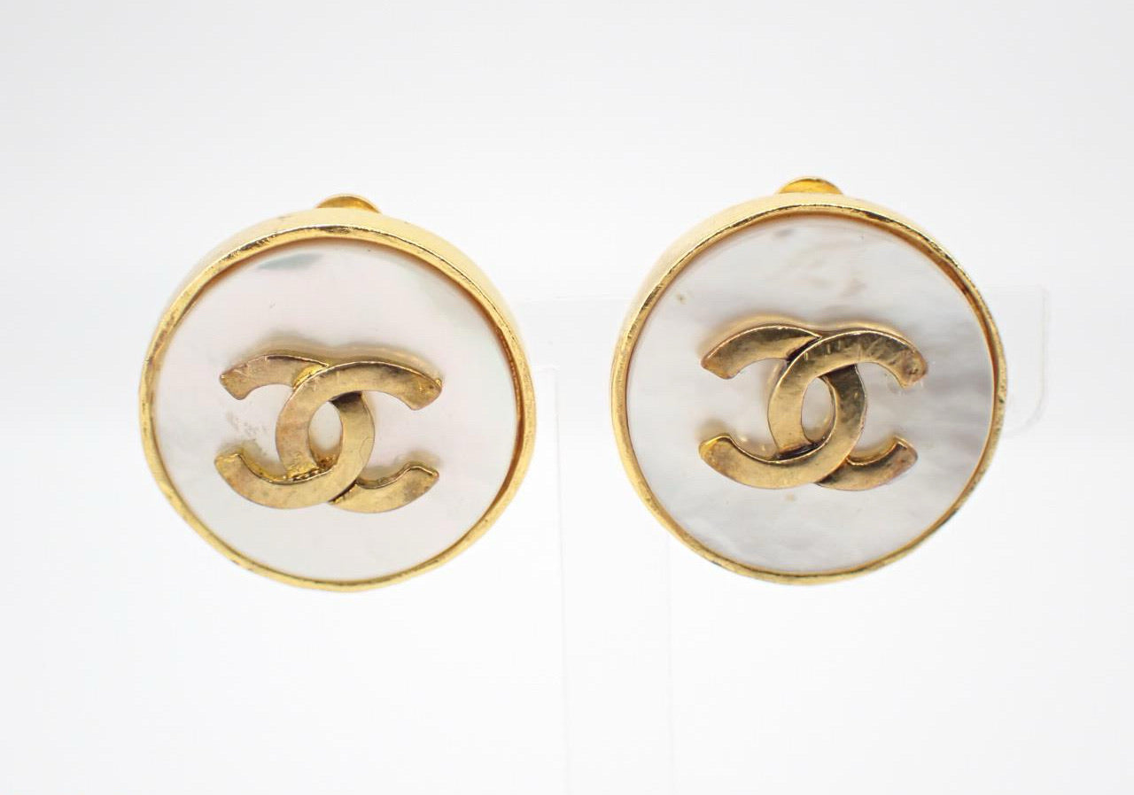 Chanel 1995 Gold-Plated White Mother-of-Pearl Clip-On Earrings