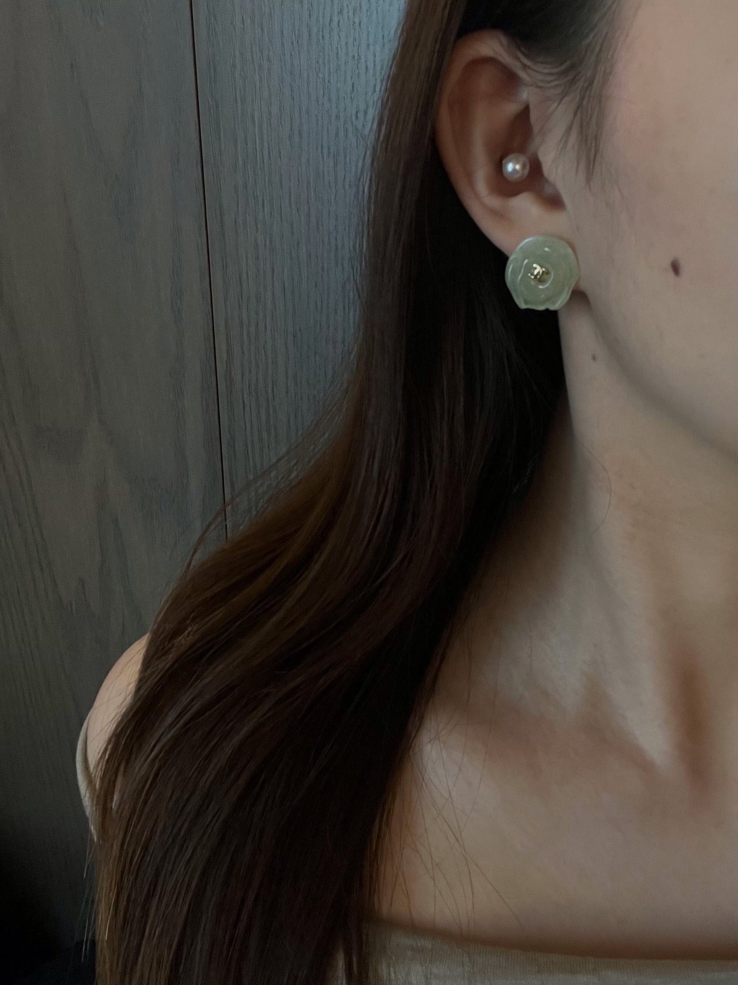 Chanel 2002 Camellia Double-C Clip-On Earrings