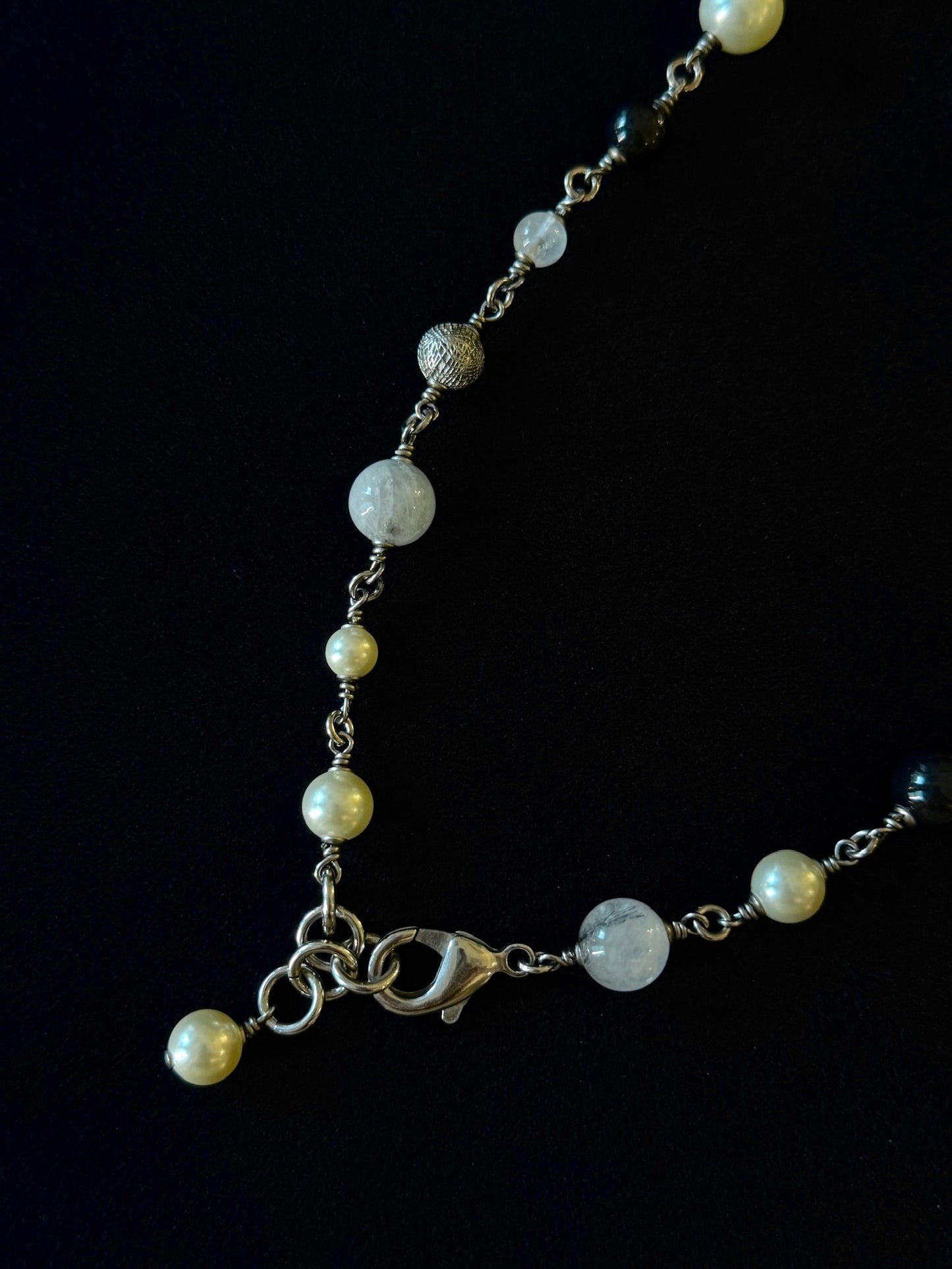 Chanel CC Twinkle Stars Pearl & Black Stone Long Necklace