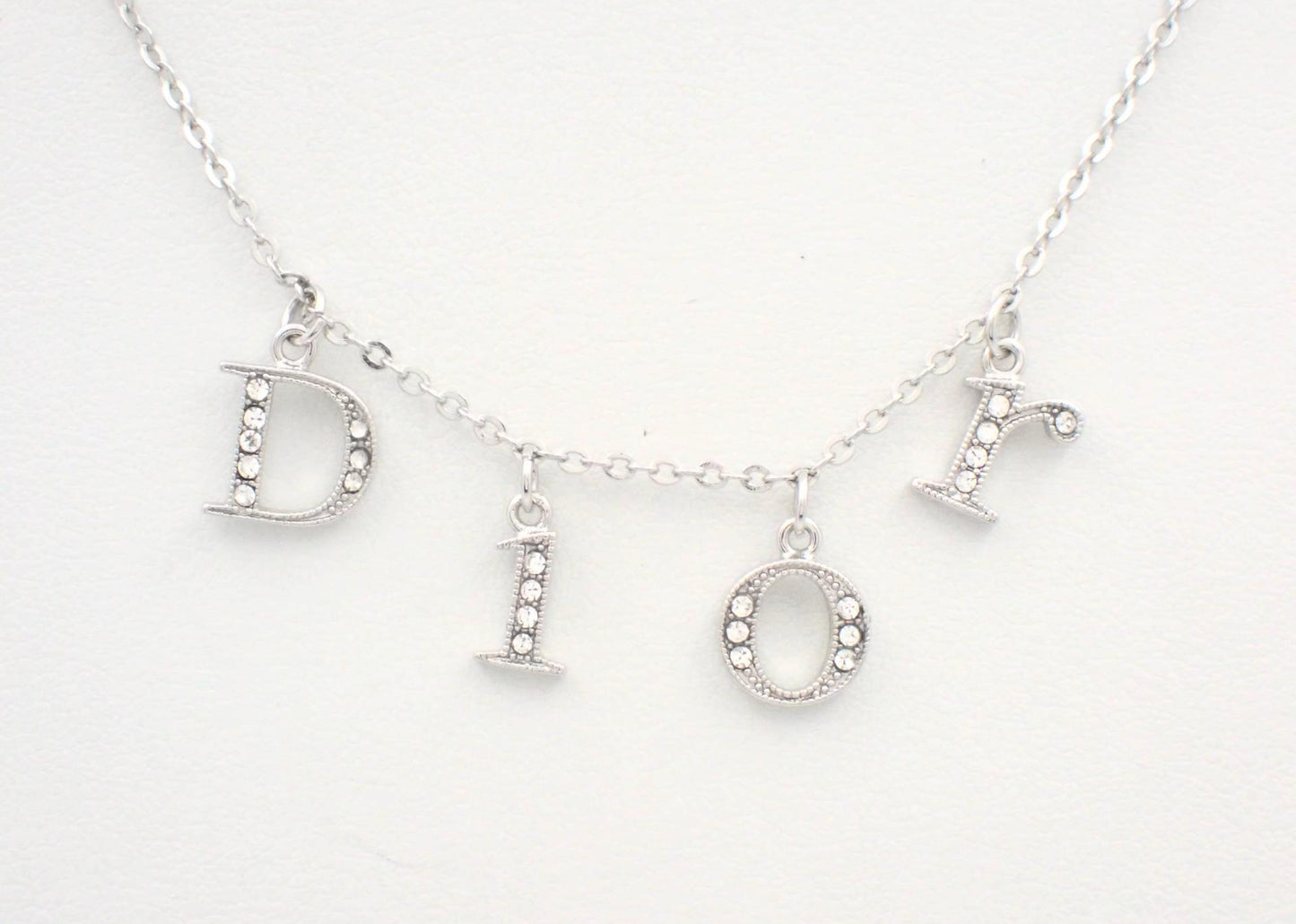 Dior Vintage Silver Logo Crystal Necklace