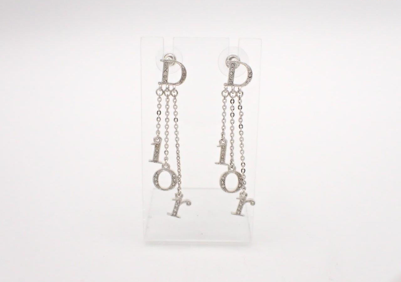 Vintage Dior Crystal Logo Drop Chain Earrings