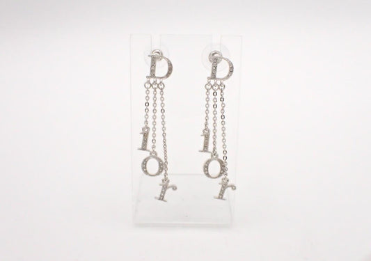 Vintage Dior Crystal Logo Drop Chain Earrings