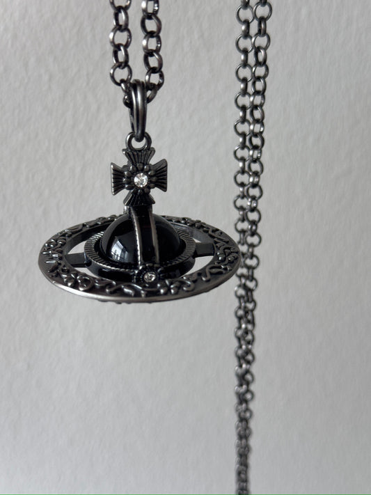 Vivienne Westwood Gunmetal Giant Orb Black Pendant Necklace