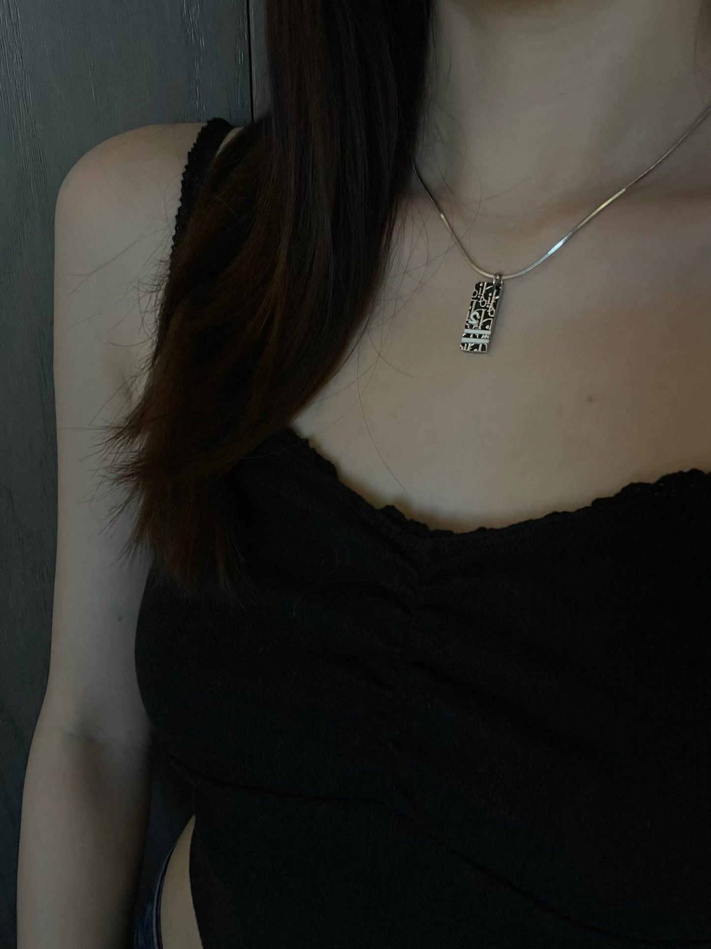 Dior Vintage Black Long “No.2” Sports Tag Necklace