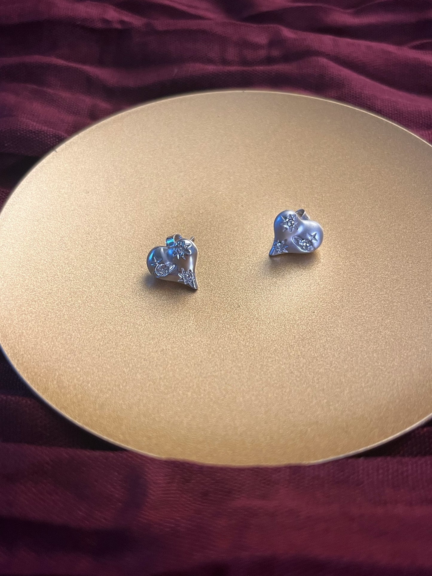 Vivienne Westwood Silver Cosmic Heart Crystal Stud Earrings